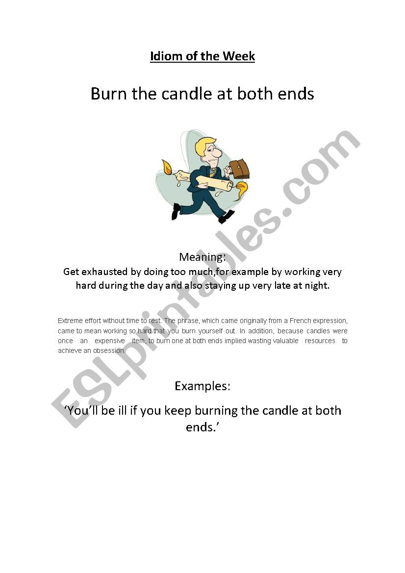 IDIOM OF THE WEEK - work hard worksheet