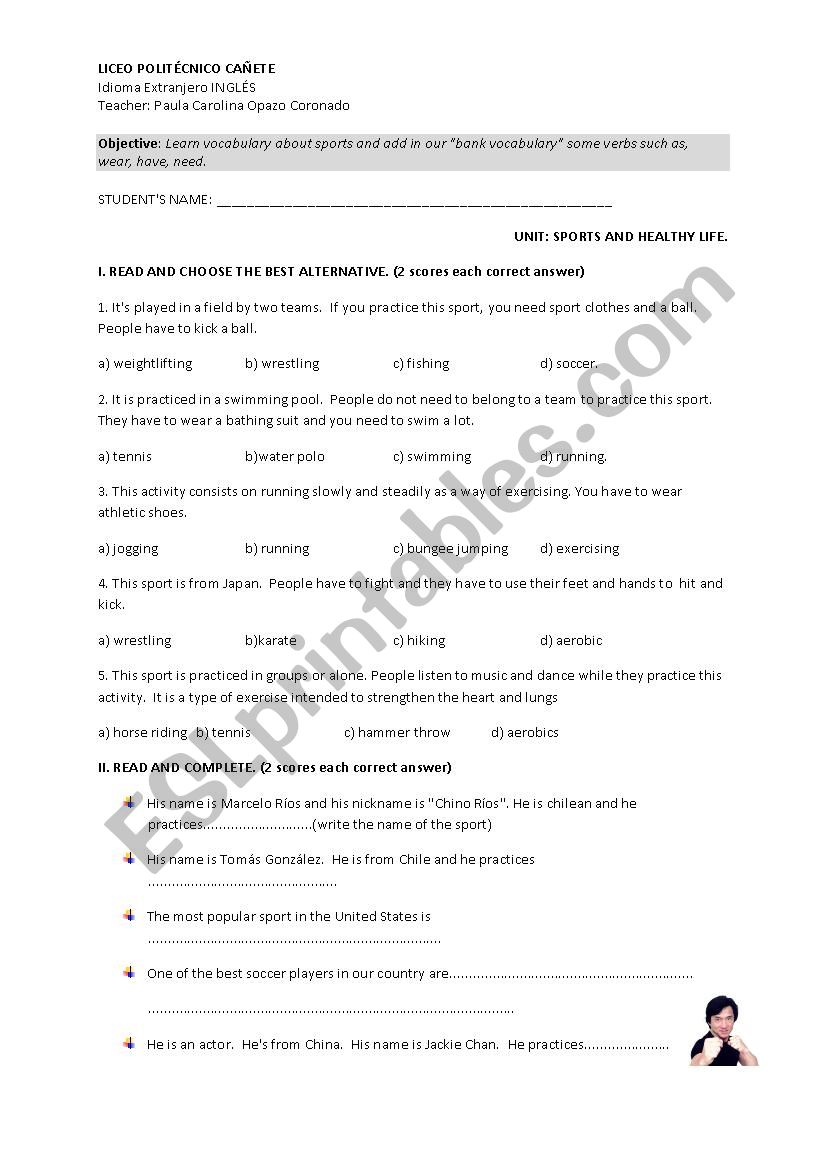 sports worksheet