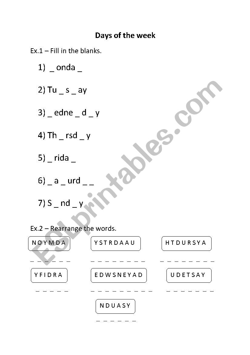 Days of the week worksheet