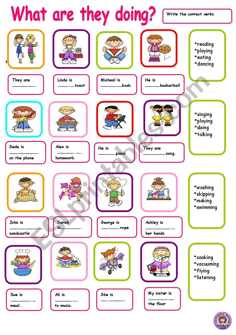 present continious worksheet