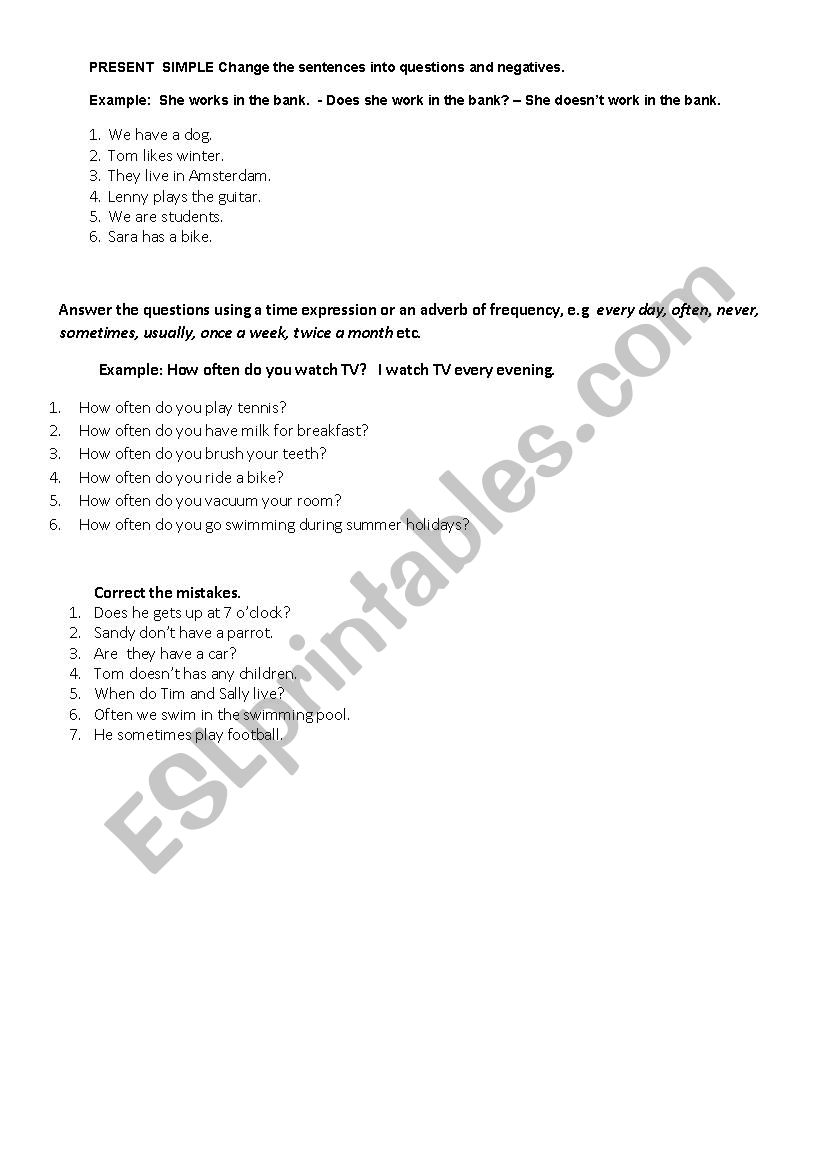 present simple tense worksheet