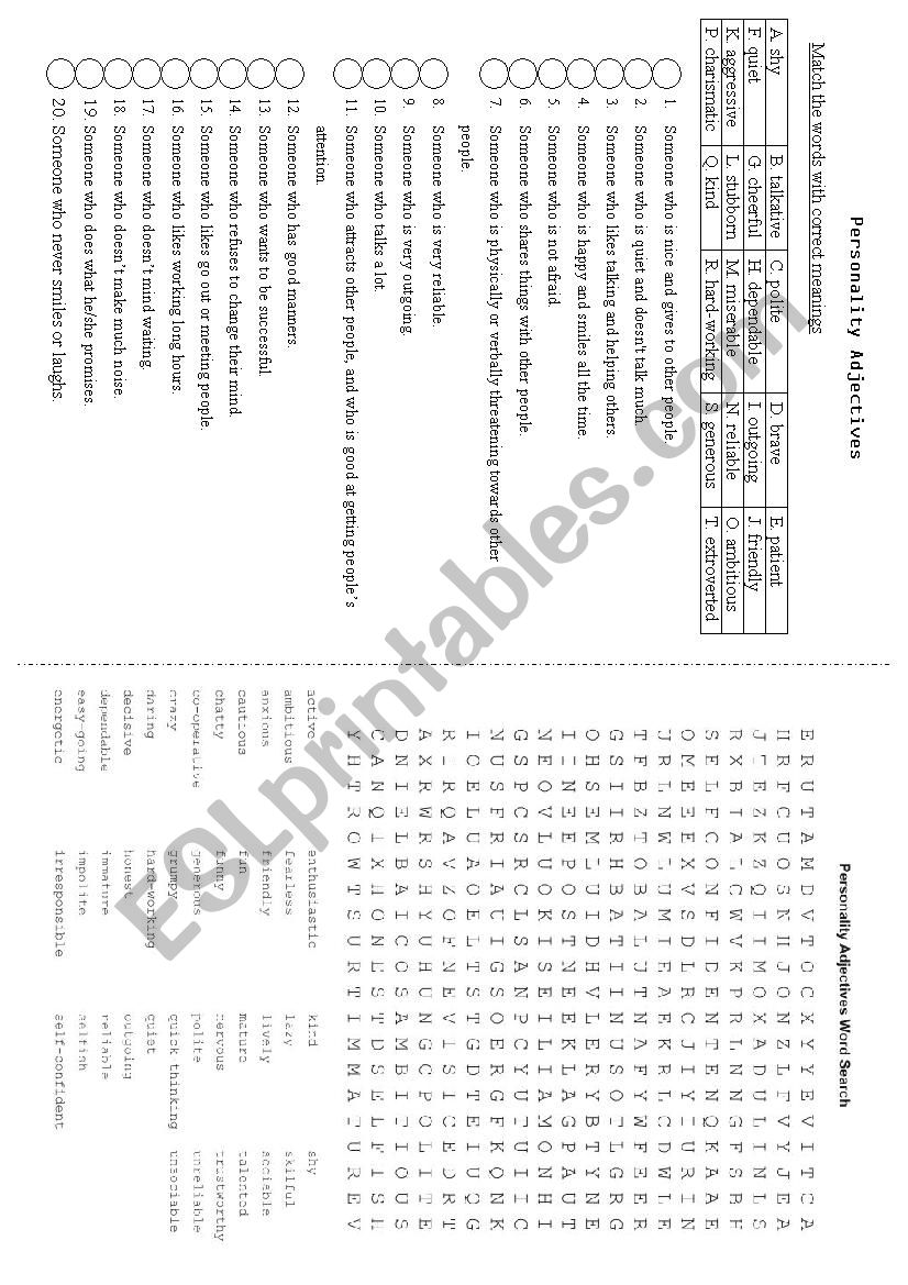 Personal Adjective worksheet