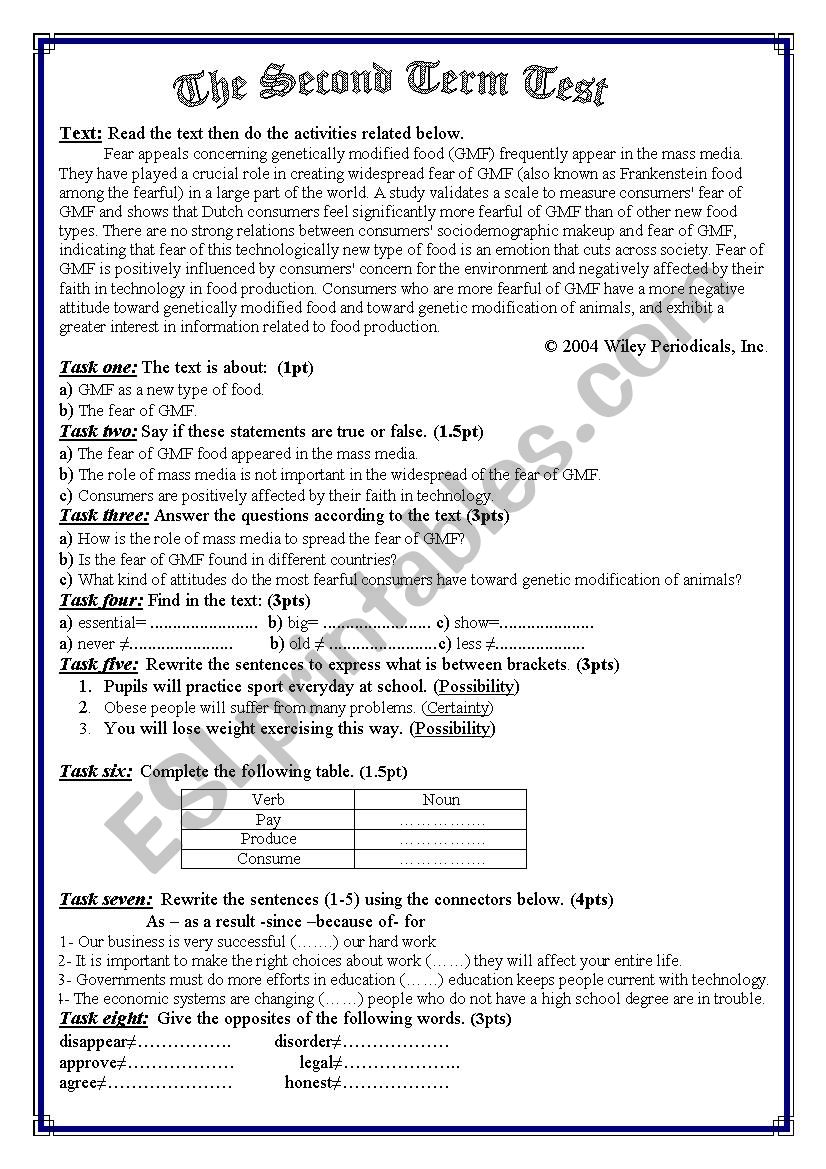 test about genetically modified foods