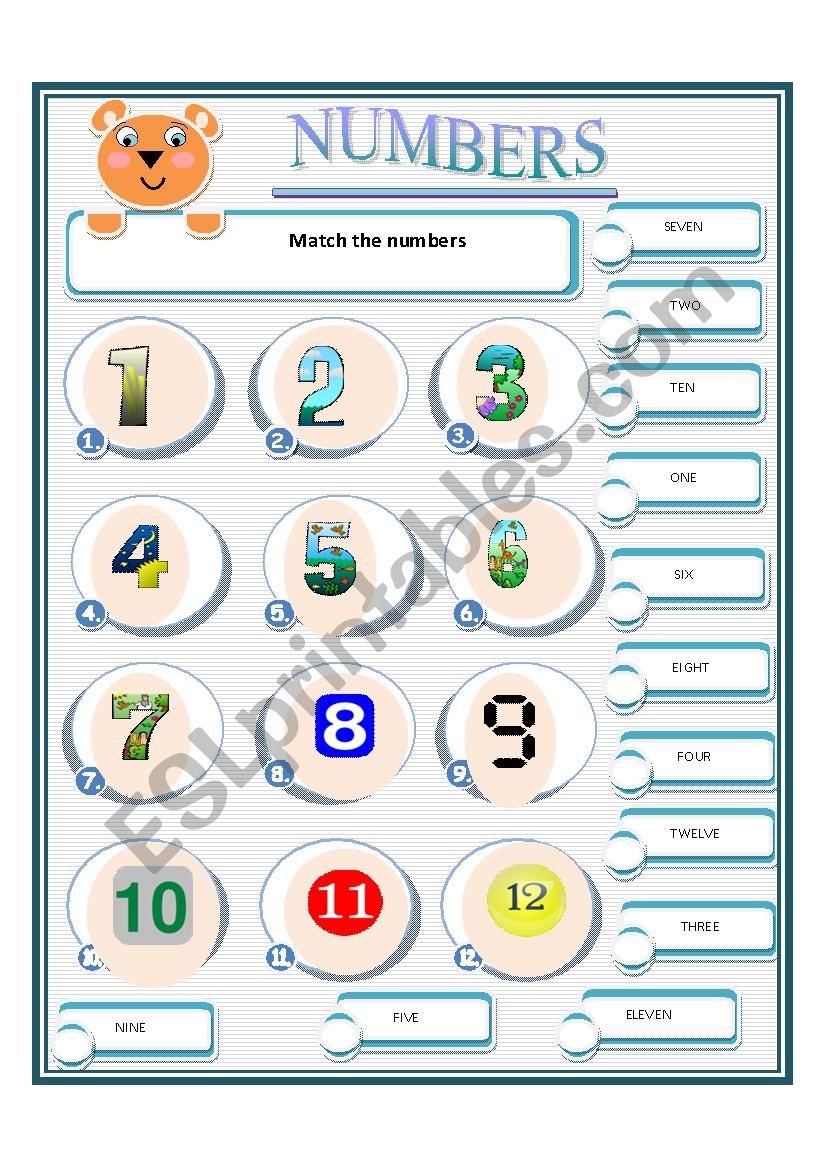 NUMBERS 1-12 worksheet