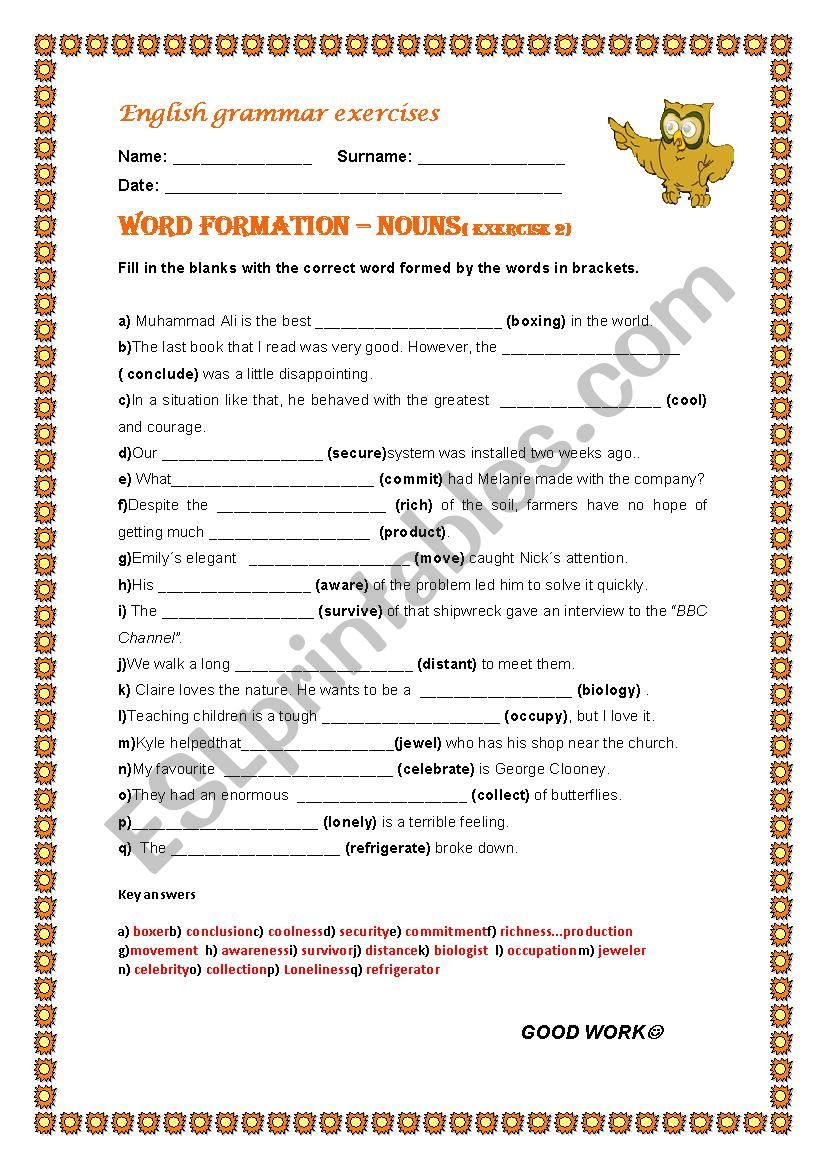 Word Formation worksheet