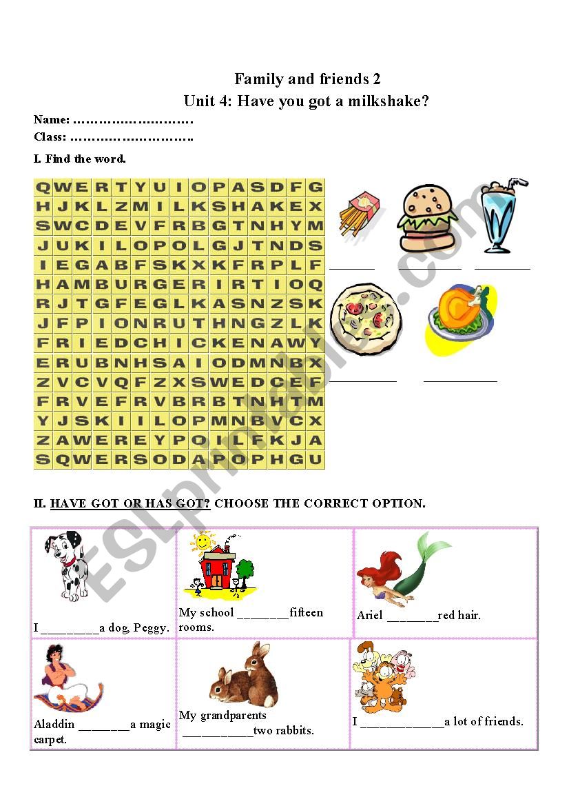 Family and friends 2 unit 4 worksheet