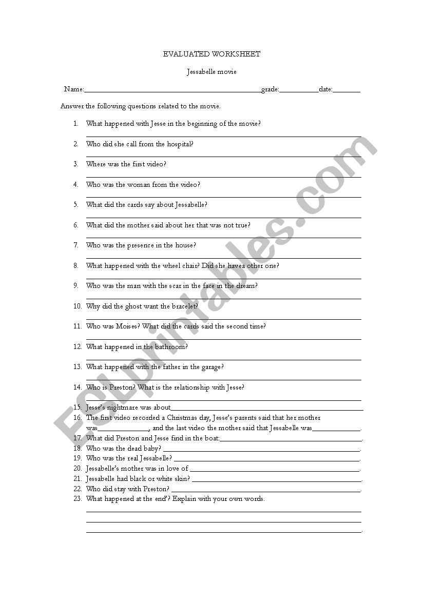 Jessabelle movie worksheet