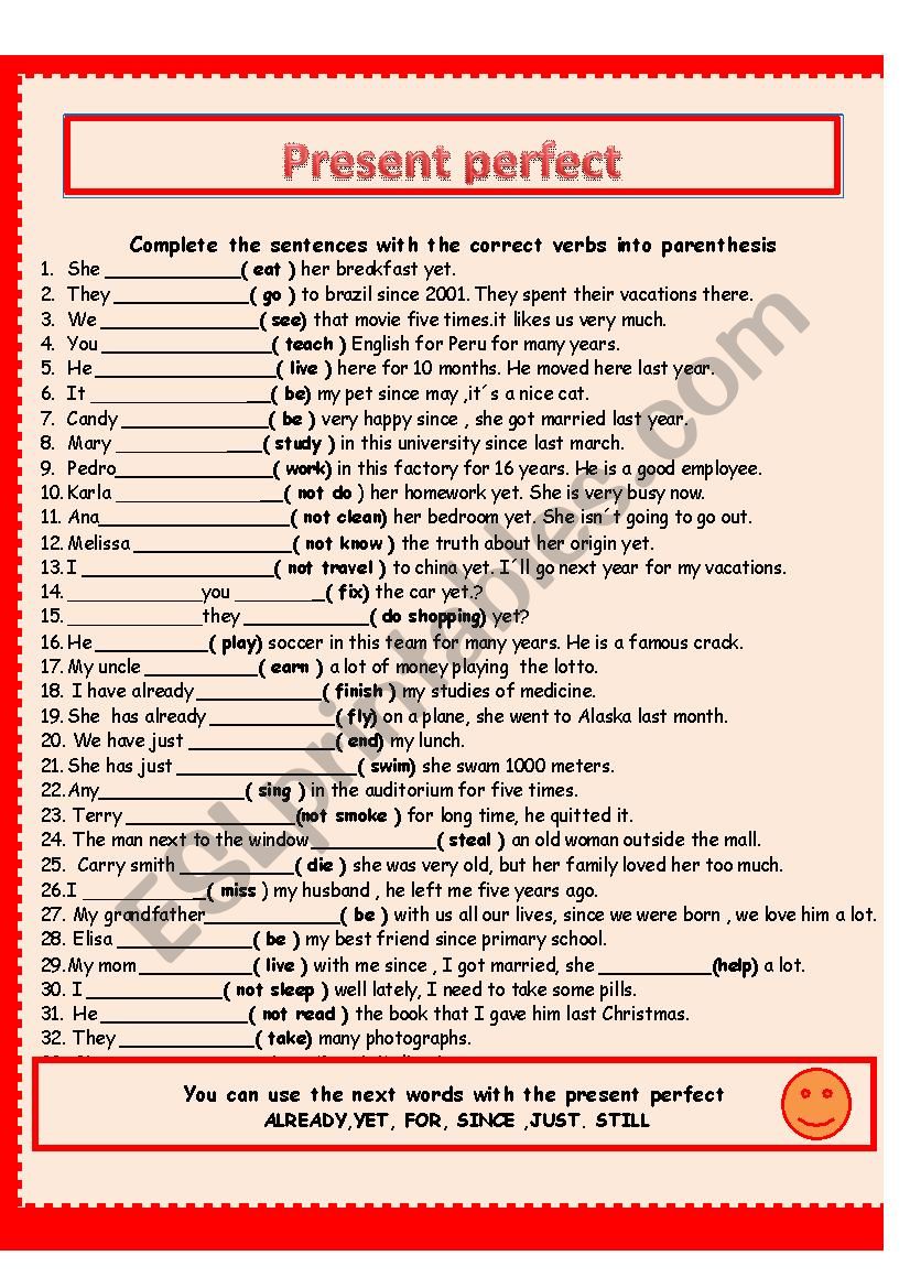 PRESENT PERFECT  worksheet