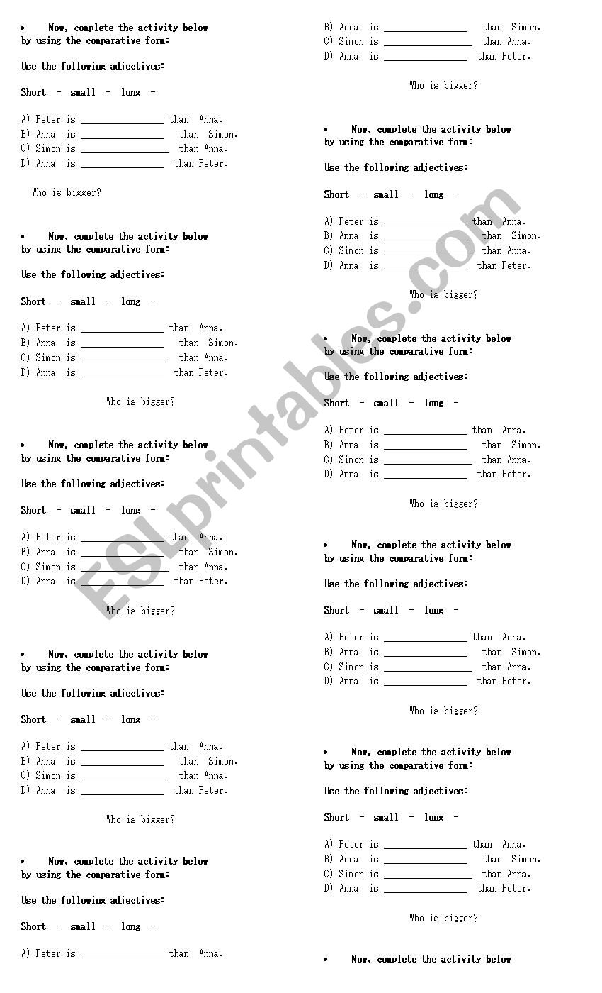 Comparative adjectives worksheet