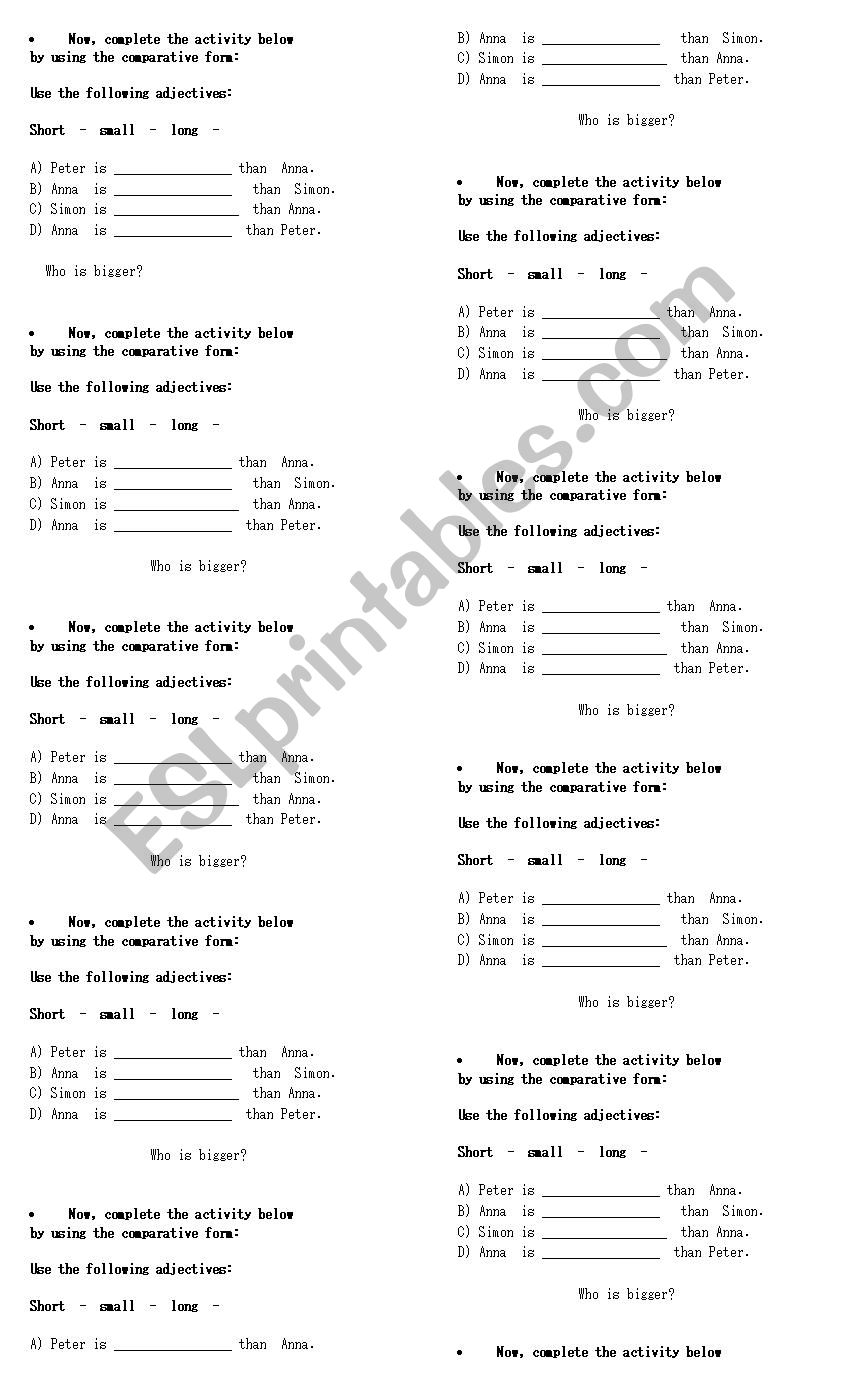 Comparative adjectives worksheet