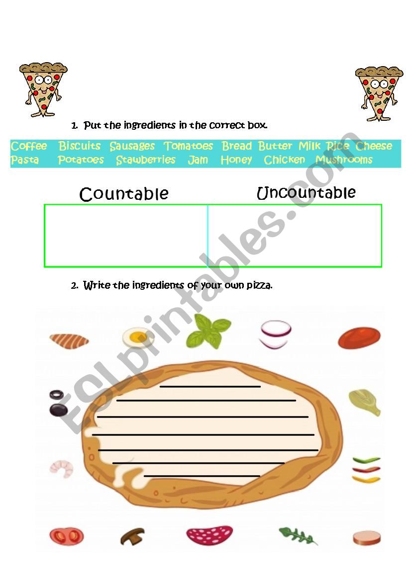 Countable and Uncountable foods with pizza