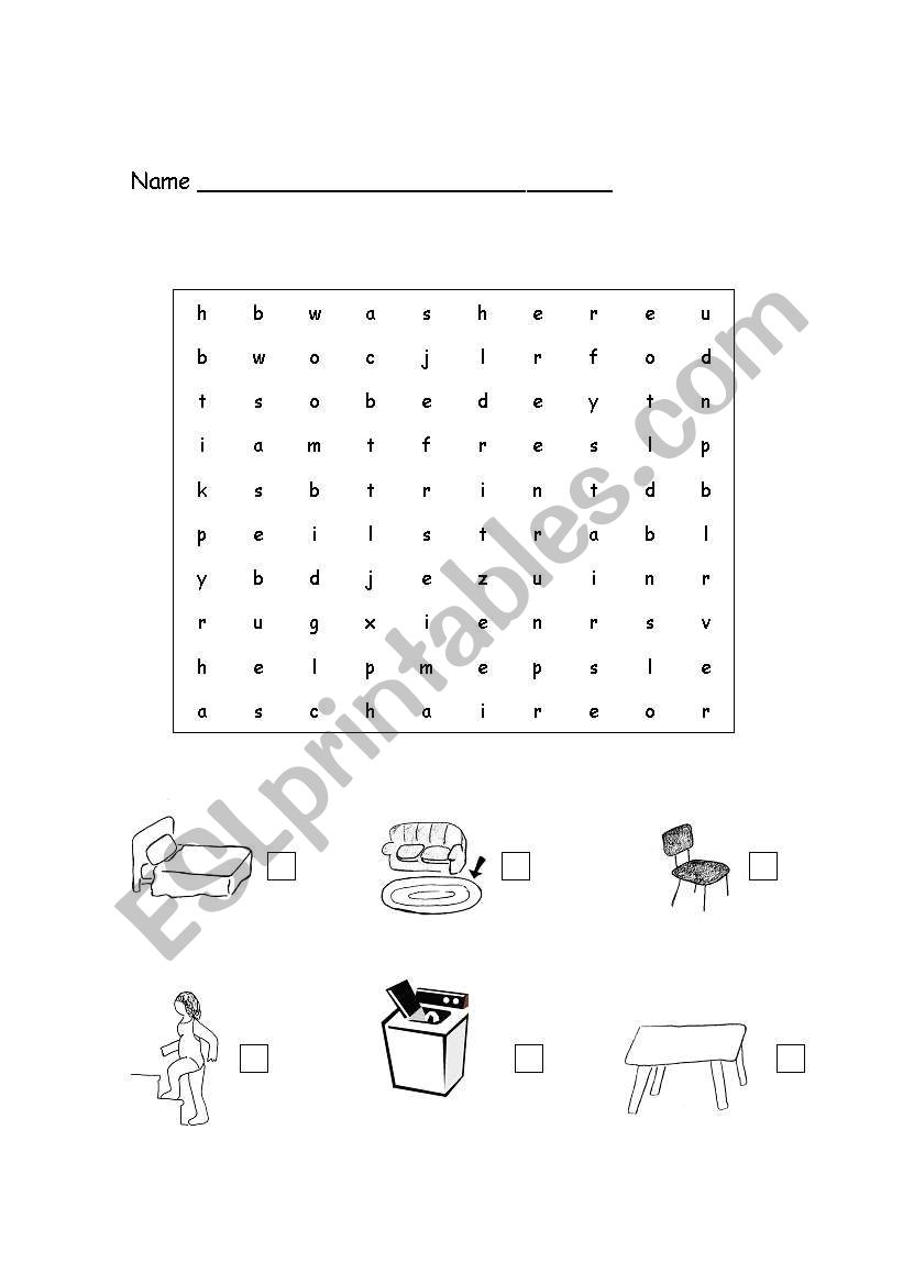 Furniture Wordsearch worksheet