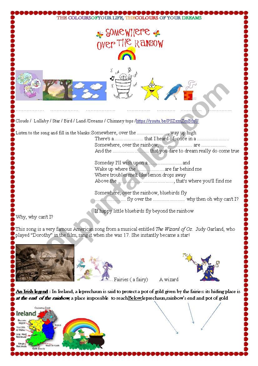 somewhere over the rainbow worksheet