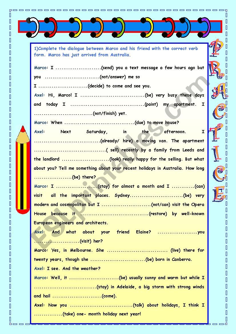 Grammar practice: tenses, adjectives and prepositions