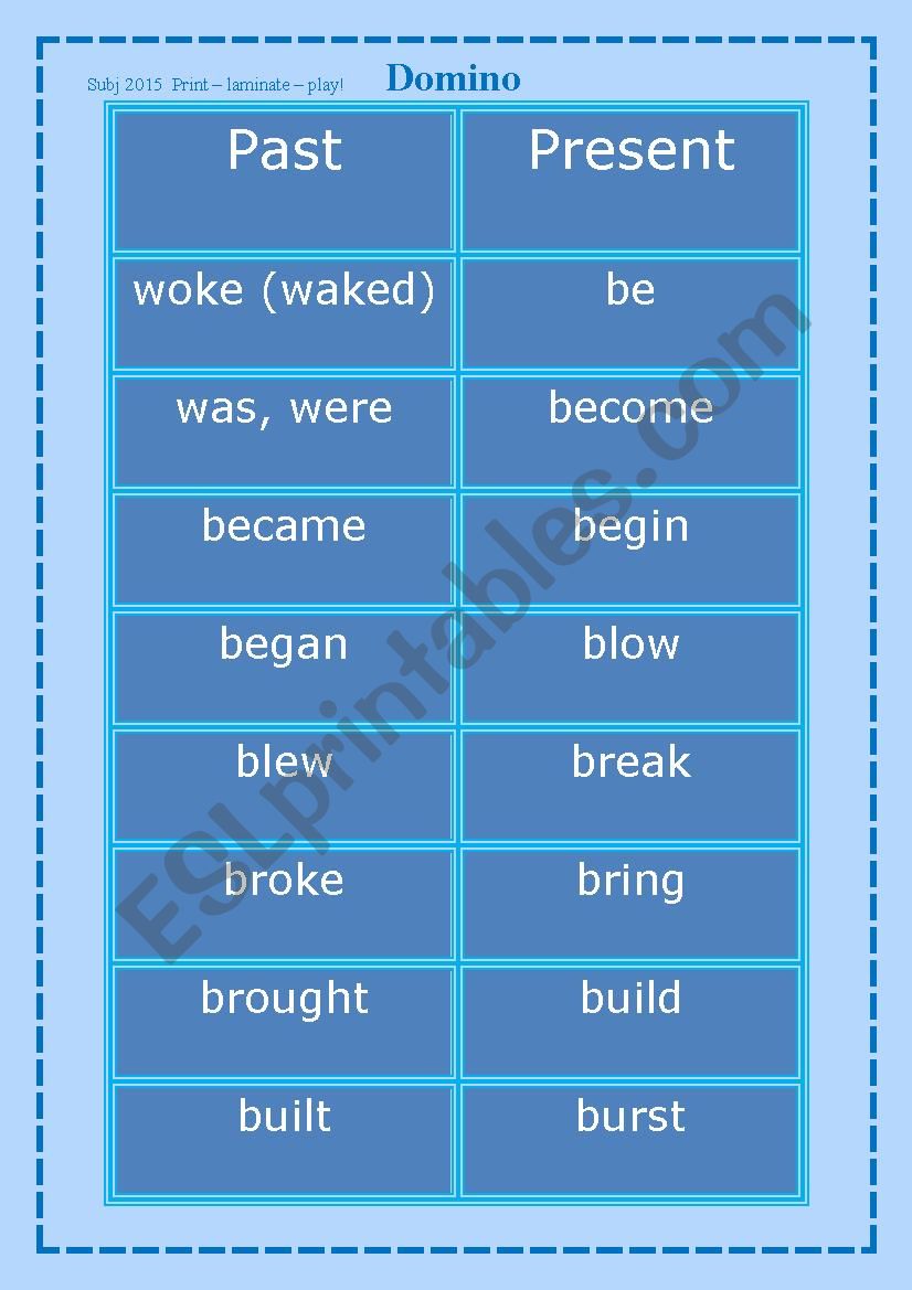 Irregular verbs domino worksheet