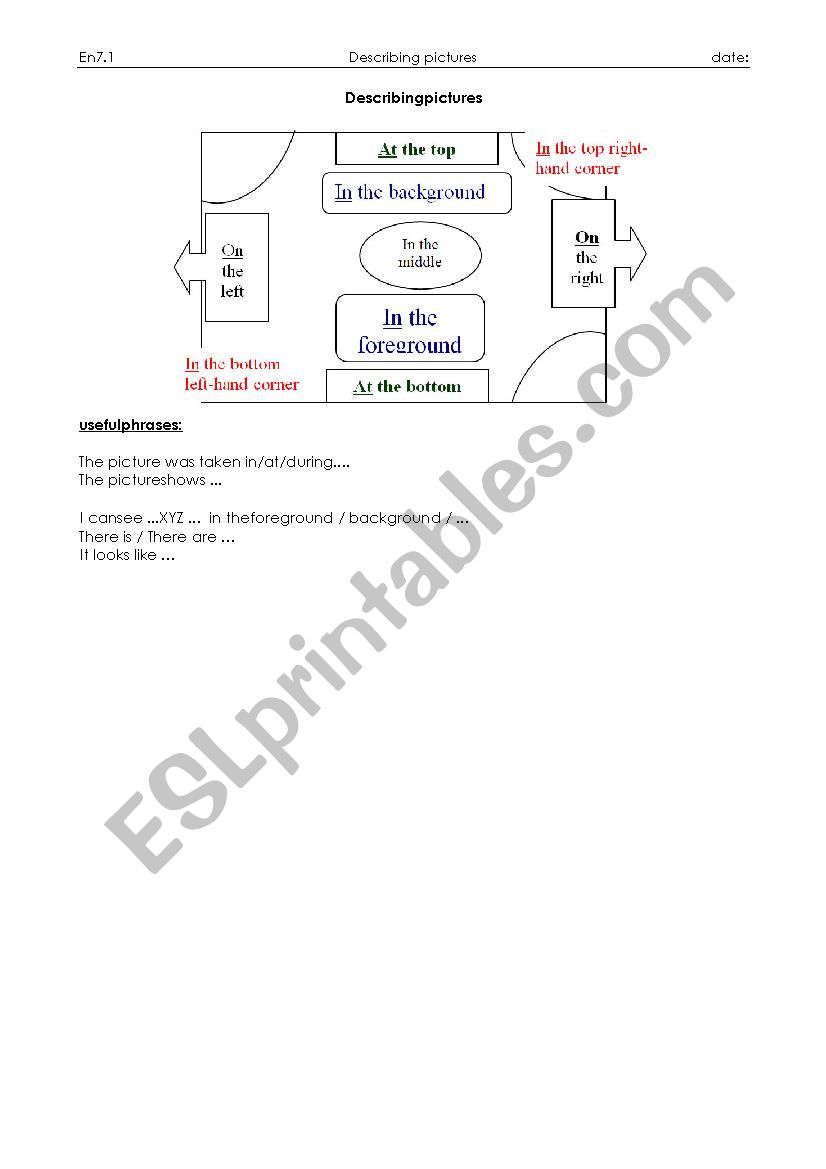 Describing pictures worksheet