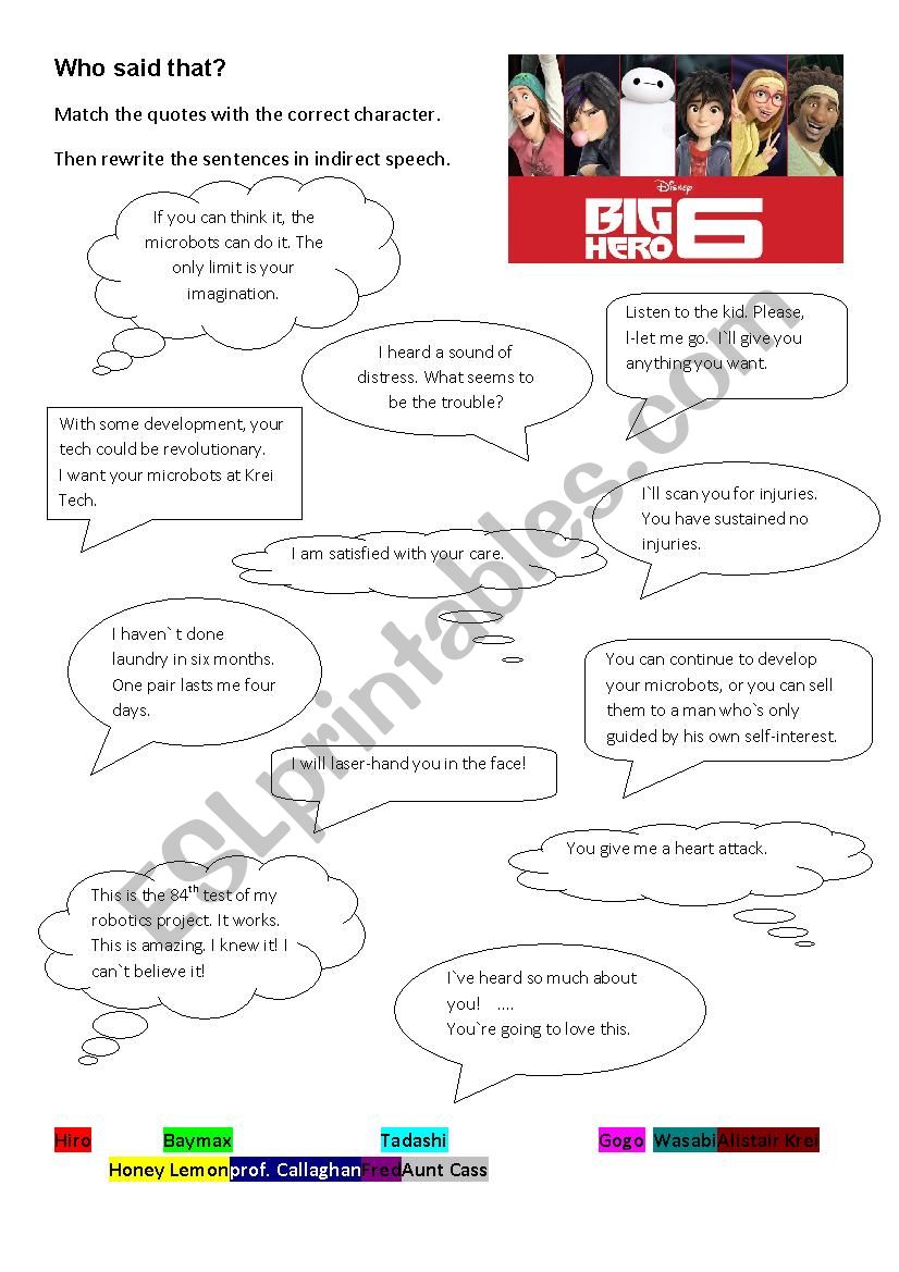 Big Hero 6 Reported speech worksheet