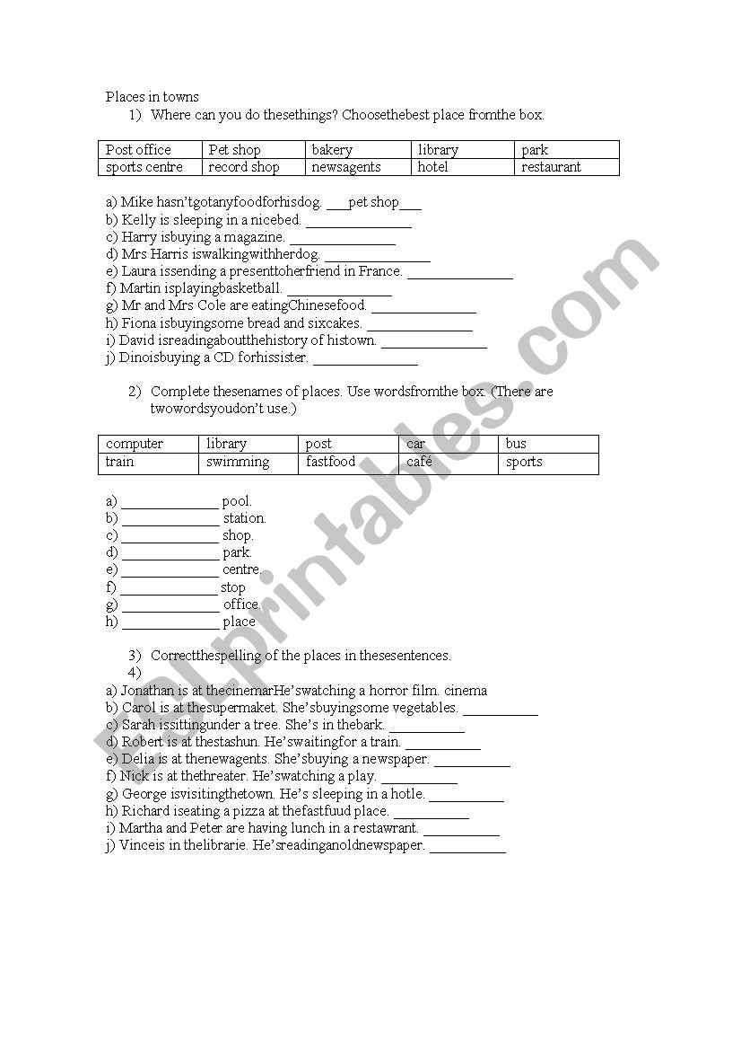 town worksheet