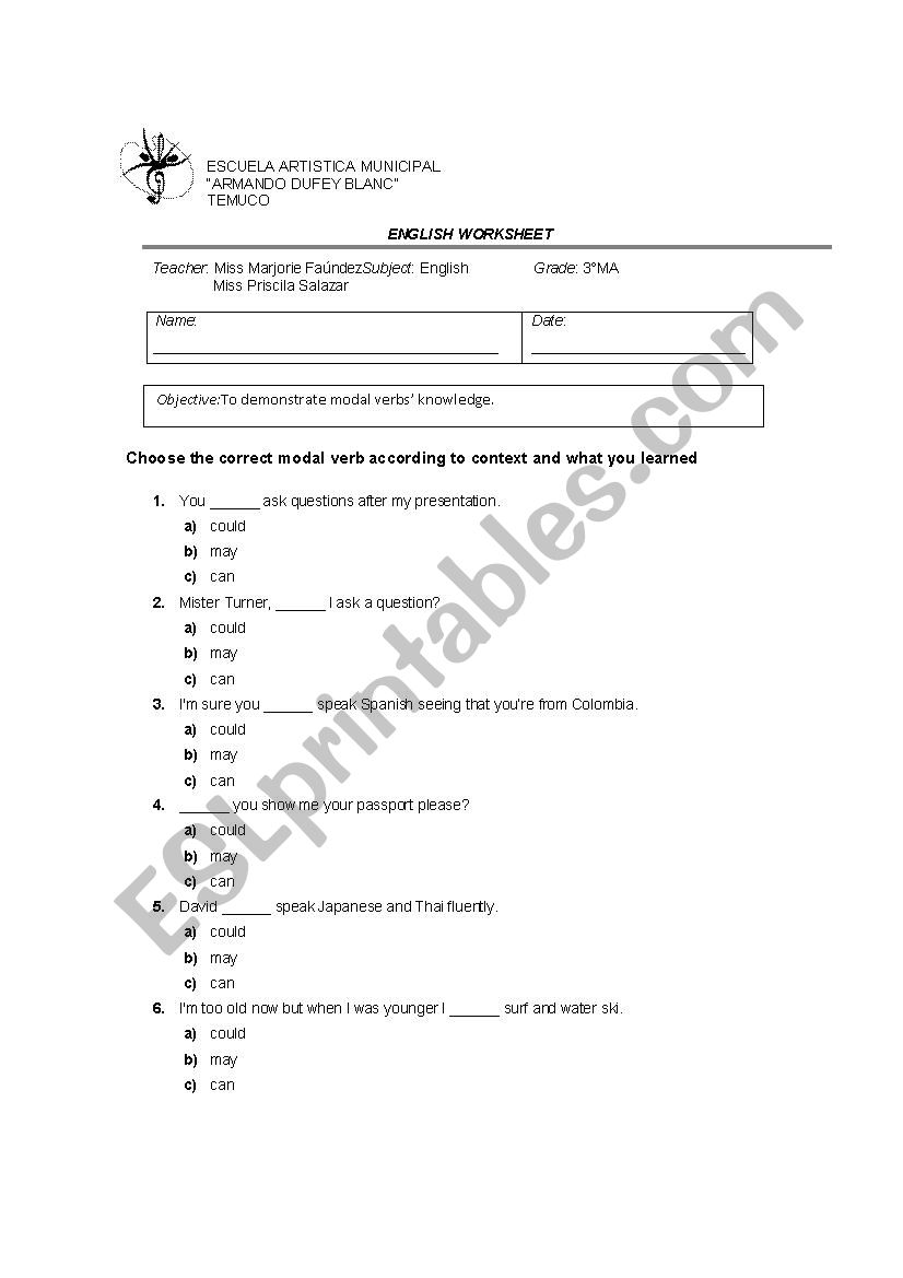 Modal verbs worksheet