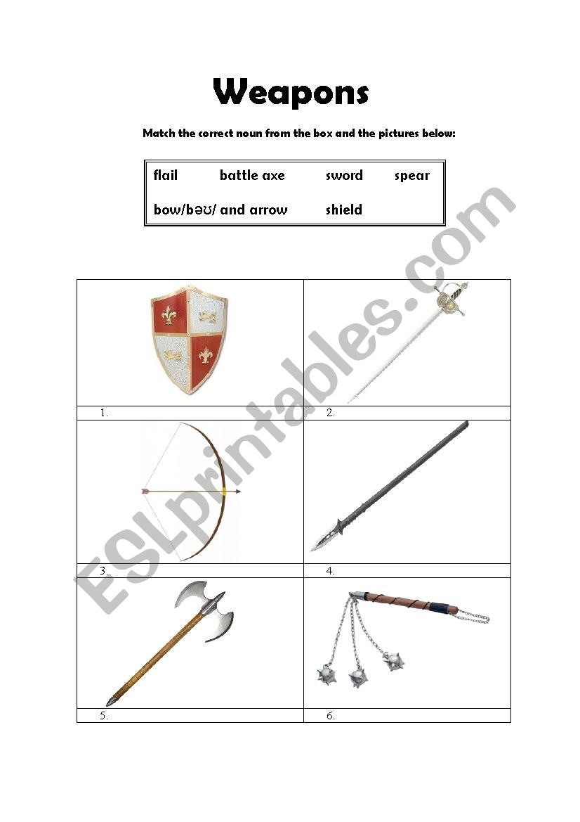 Weapons worksheet