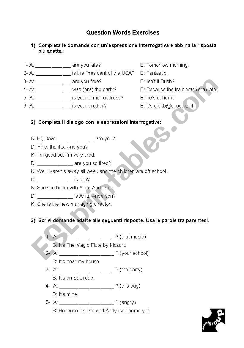 Question Words worksheet