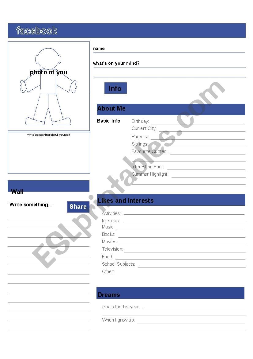 facebook profile worksheet