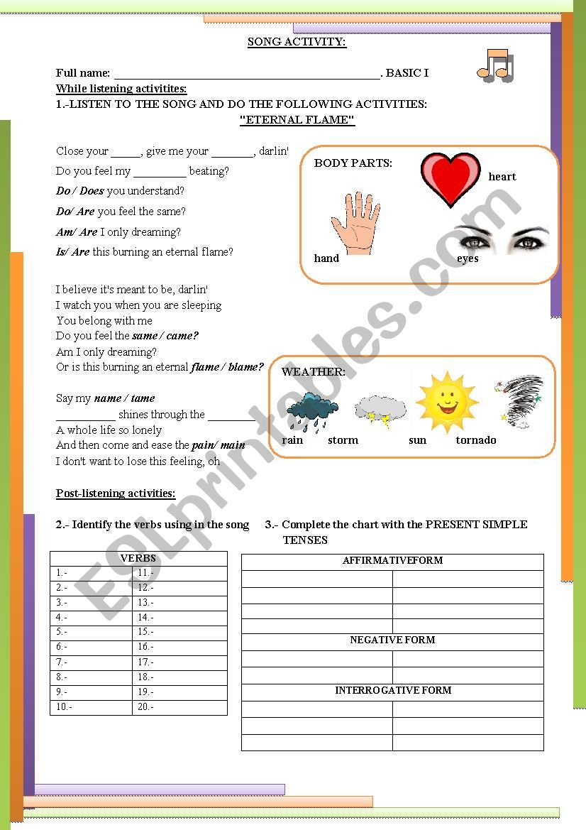 Eternal Flame_ Song Activity worksheet