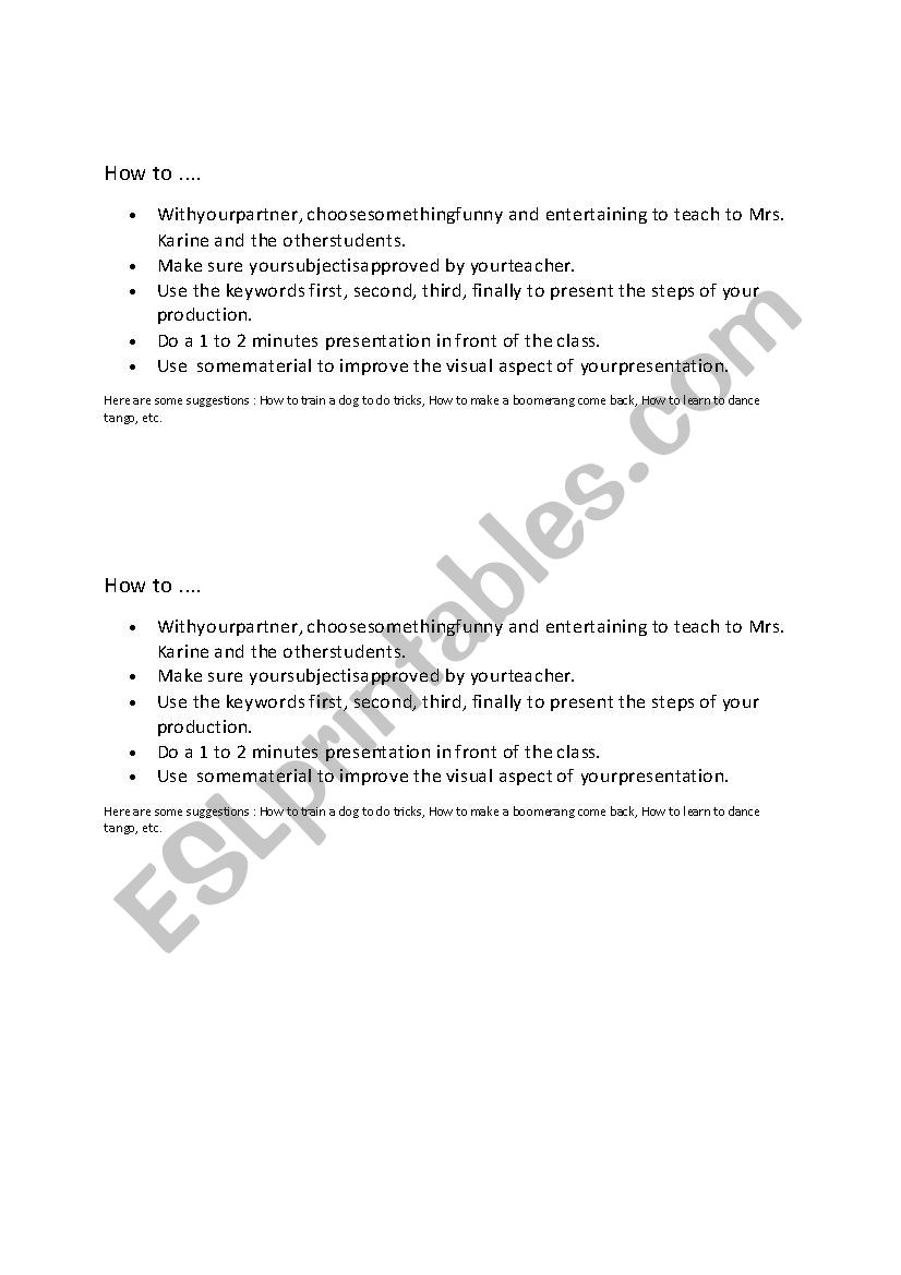 Oral Challenge (How to...) worksheet