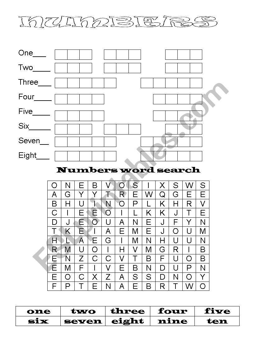 numbers worksheet