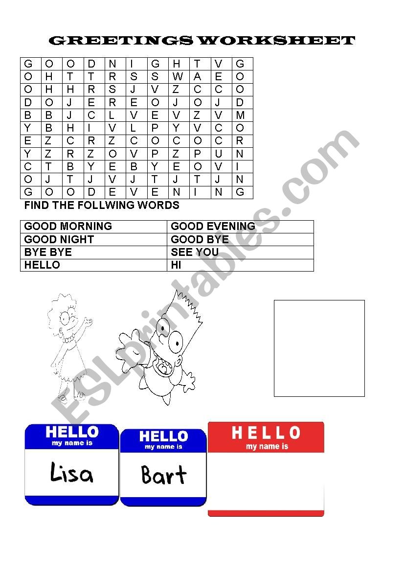 greetings word search worksheet