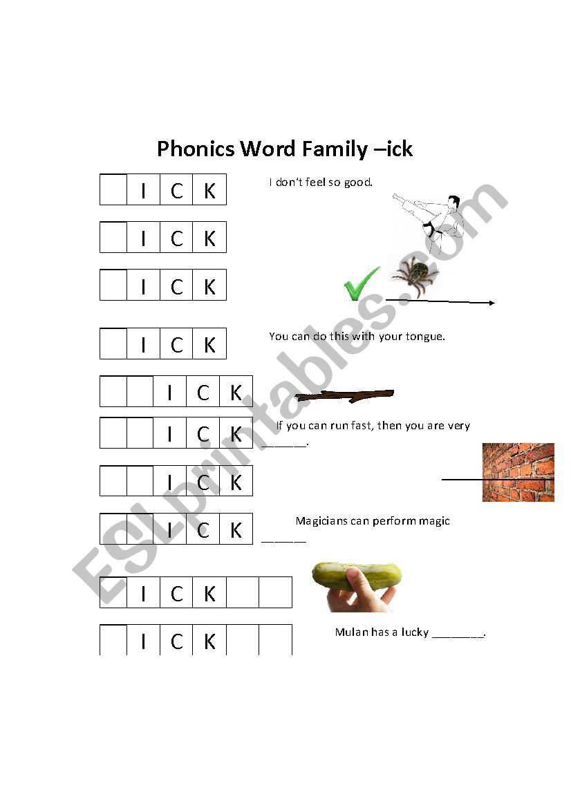Phonics -ob and -ick worksheet