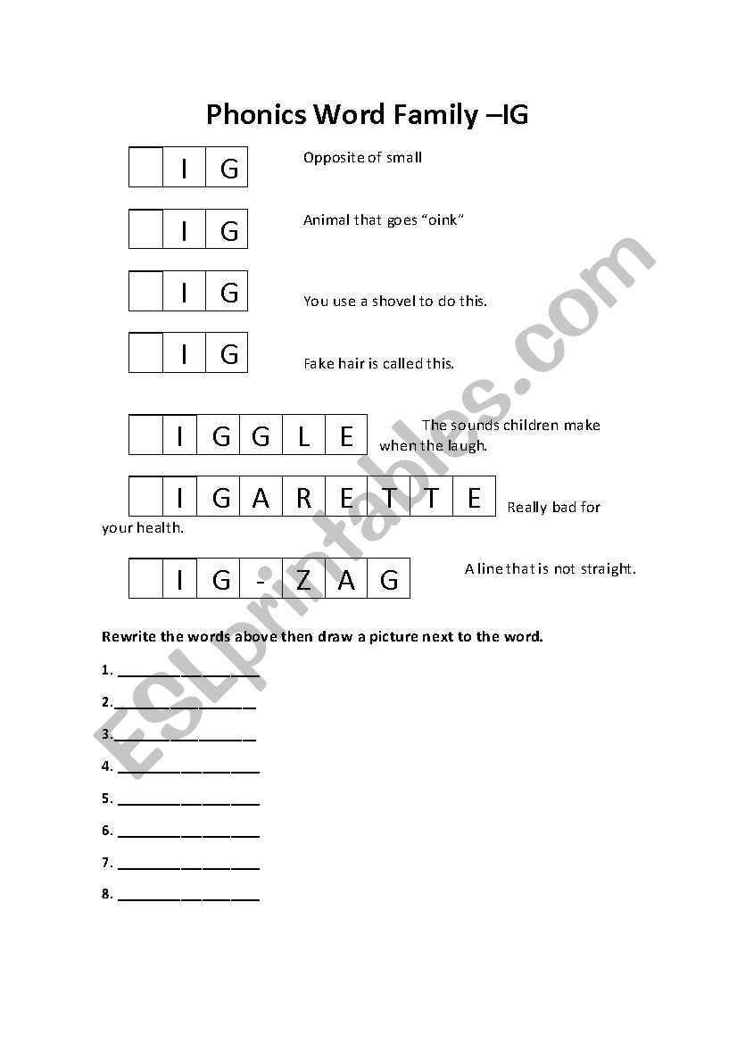Phonics -ig, -ot, -ock worksheet