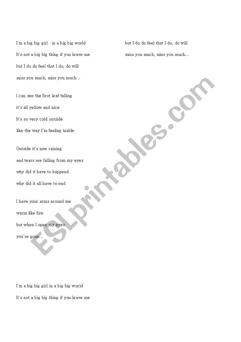 big big world worksheet