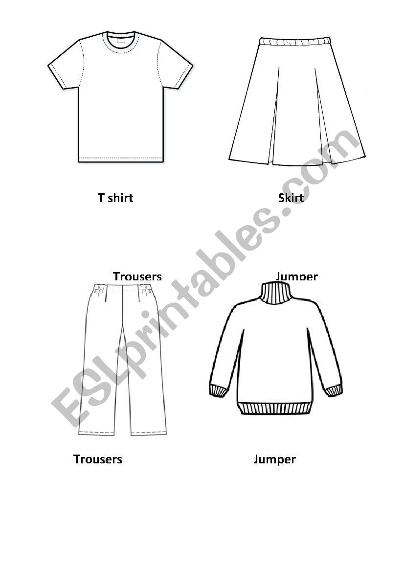 Clothing flashcards worksheet