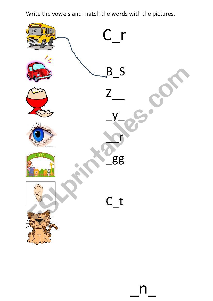 Match and write vowels worksheet