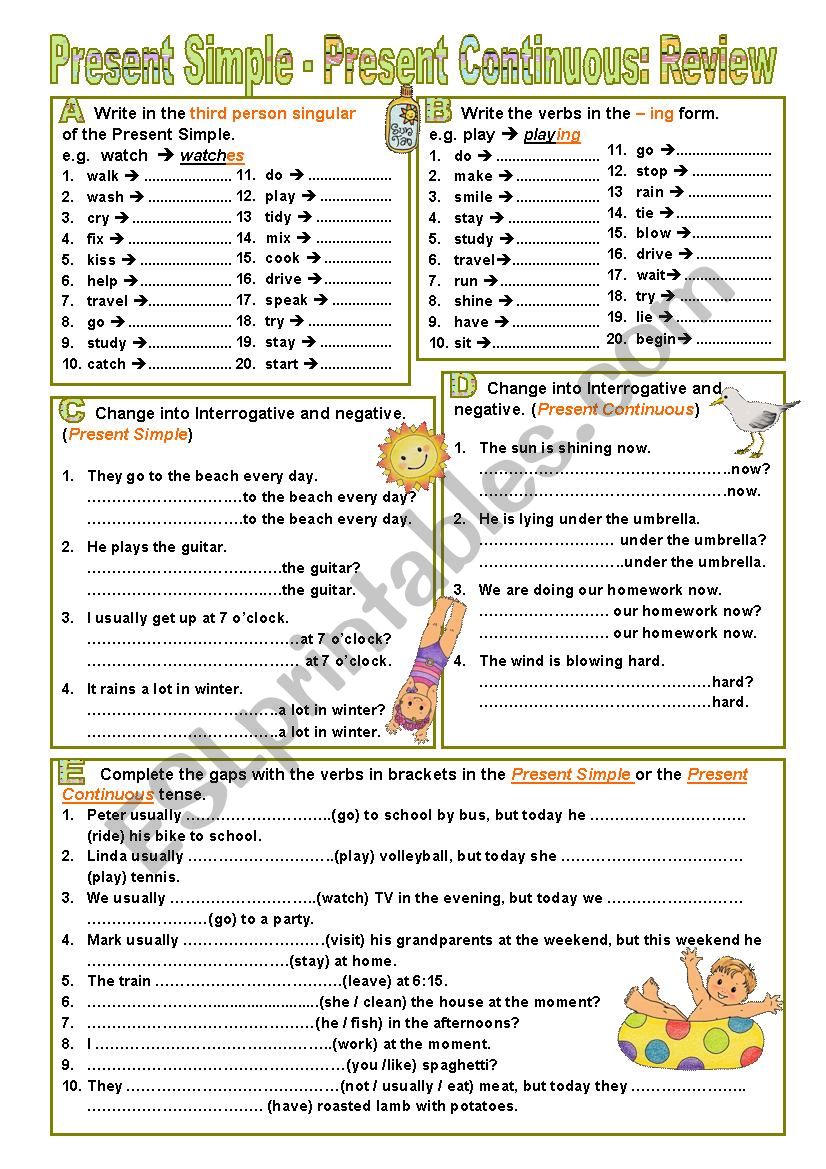 Present Simple - Present Continuous - REVIEW