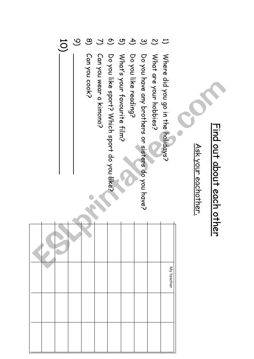 Find out about each other worksheet