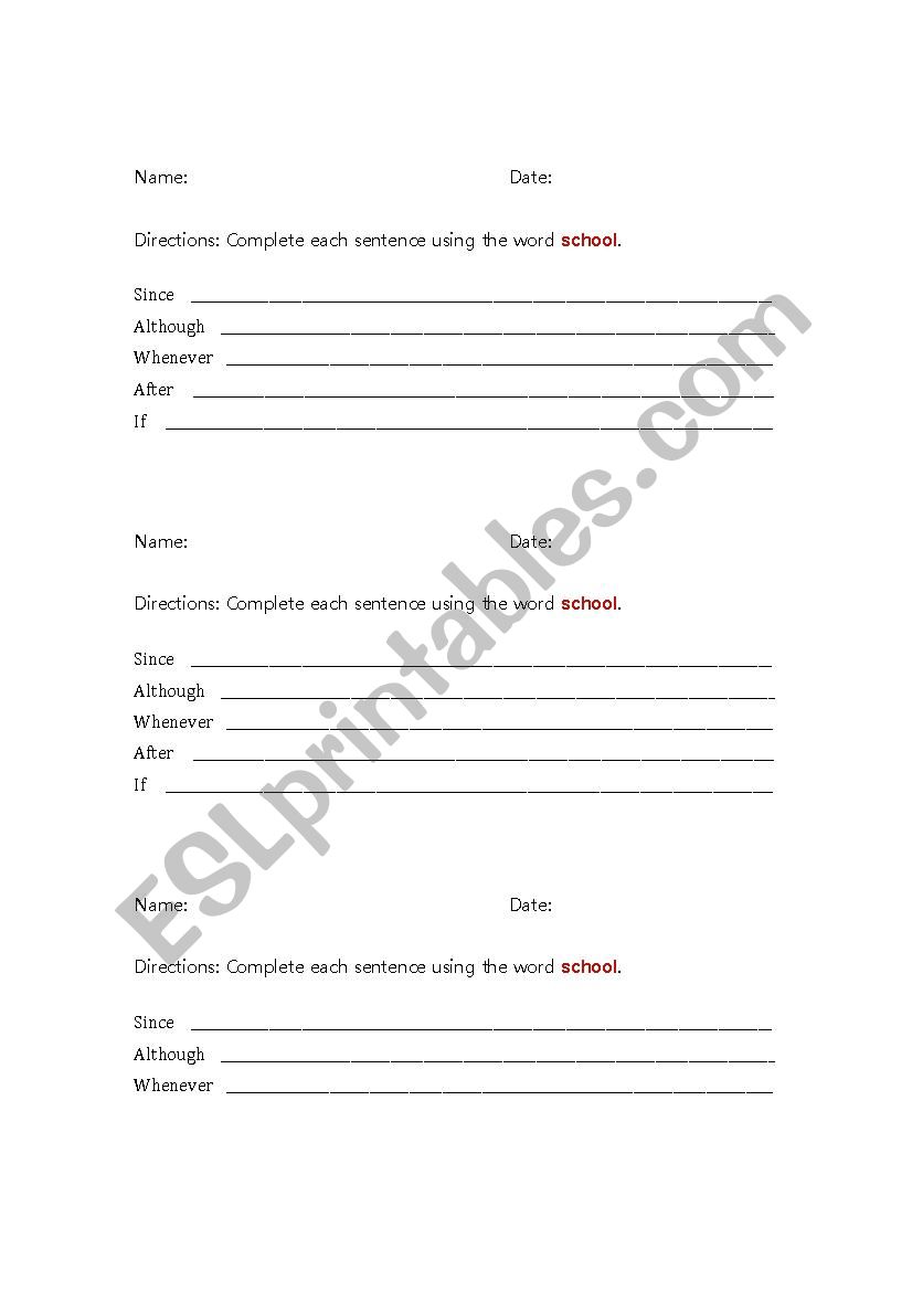 Subordinating Conjunctions  worksheet