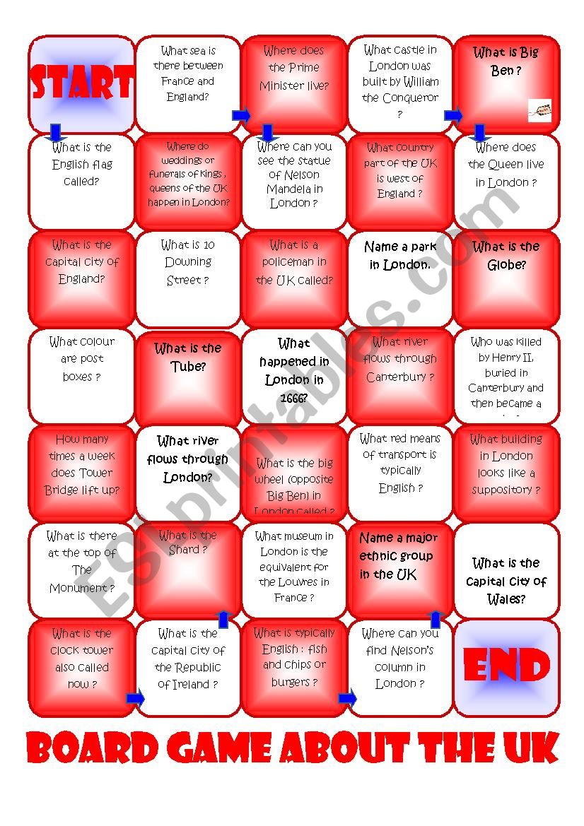 UK BOARD GAME worksheet