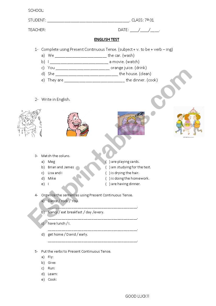 Present Continuous Tense worksheet