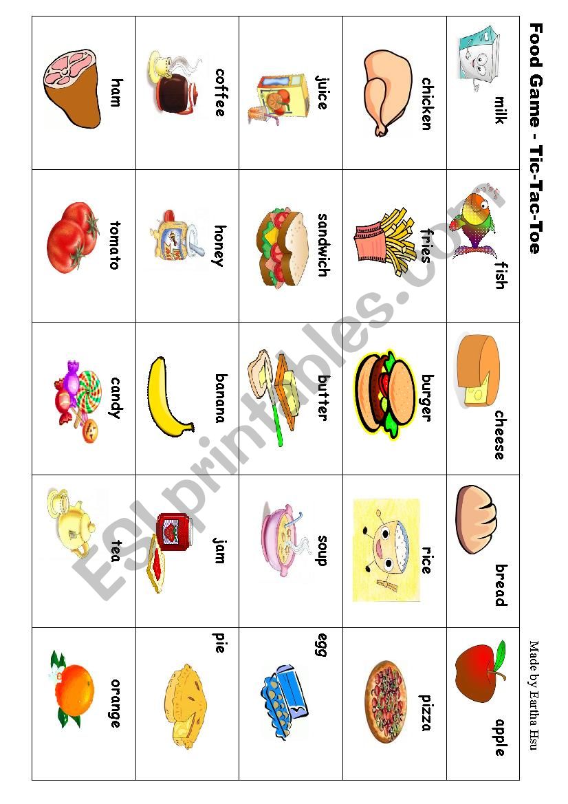 Food Game - Tic Tac Toe worksheet