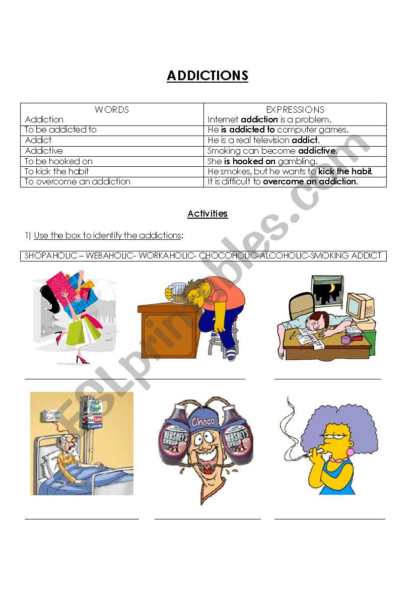 addictions worksheet