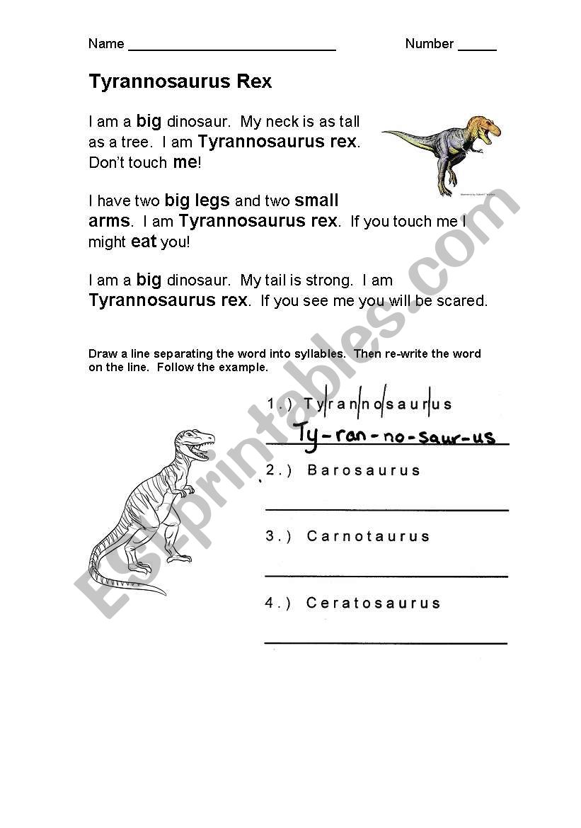 Tyrannosaurus rex - Reader worksheet