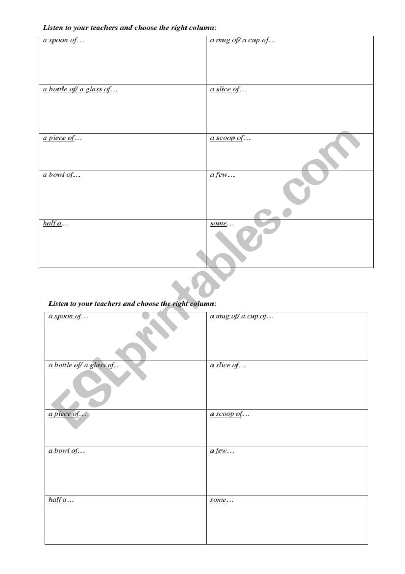 Quantifiers grid activity worksheet