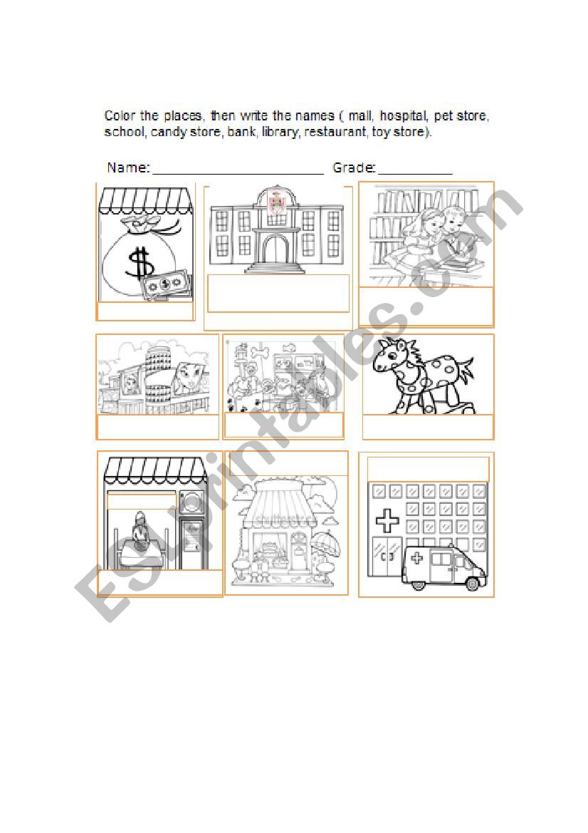 places in the town worksheet