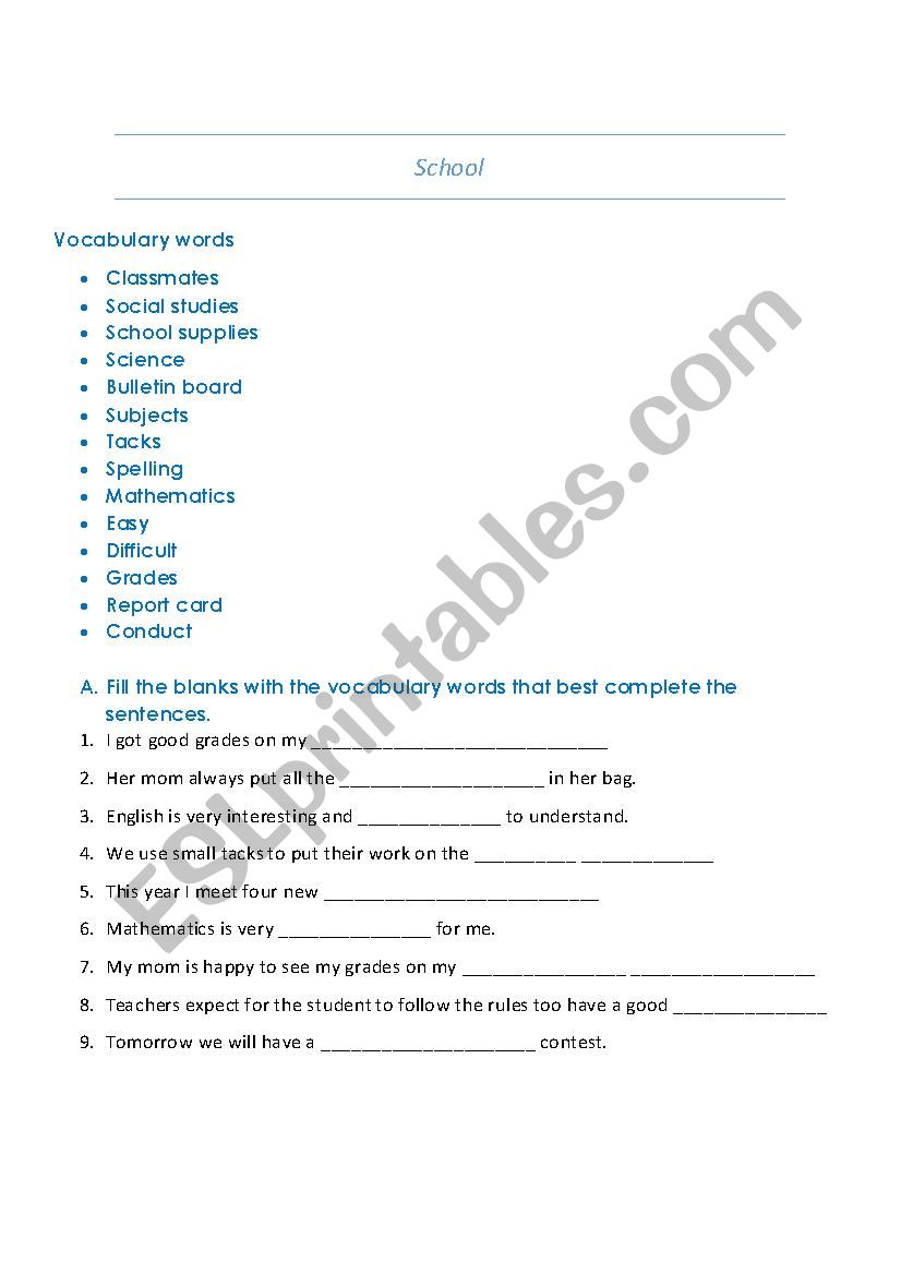 School worksheet