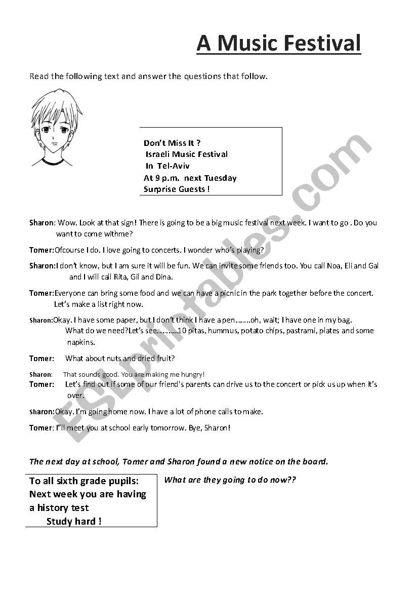 Reading Comprehension text worksheet