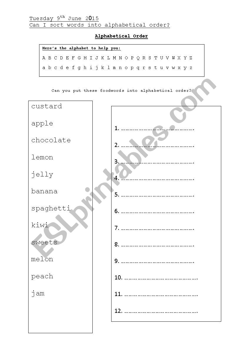 Alphabetical order - higher ability