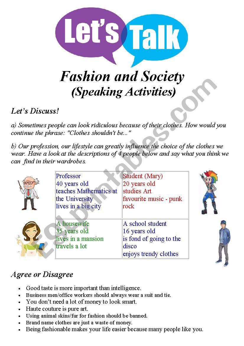 Fashion and Society worksheet