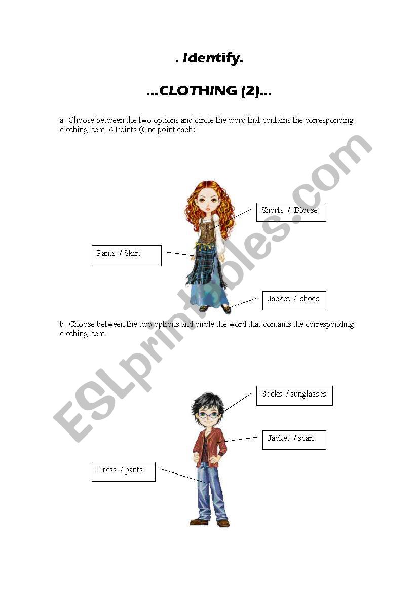 clothing items worksheet